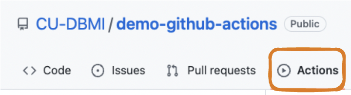 Image showing GitHub Actions tab on GitHub website.